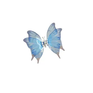 Elegant blue double-layered sheer butterfly hair clip with white pearl body for girls