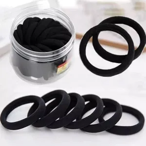 Set di 100 elastici per capelli neri da 2 cm con una morbida consistenza di asciugamano per bimbi.