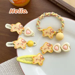 Cute Sweet Star Hair Clips High Elastic Hair Ties For Girls Yellow Heart Duckbill Clips Bang Clips Kids Hair Accessories