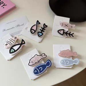 Cartoon Fish Bone Hair Clips Cute Acrylic Animal Dolphin Hairpins Duckbill Clips For Kids Girls Women Summer Hair Accessories