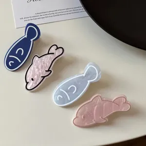 Set of four cute cartoon fish and dolphin shaped duckbill hair clips for women and girls
