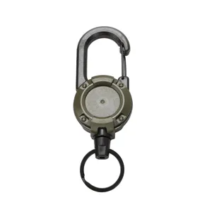 Tactical retractable carabiner keychain with steel wire reel, durable badge holder for keys.