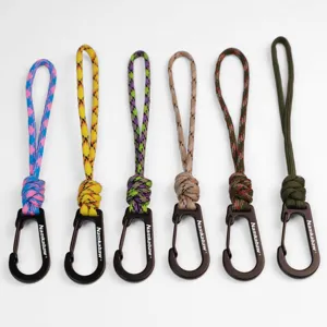 Handcrafted 7-strand paracord keychain lanyard with durable metal carabiner clip for outdoor use.