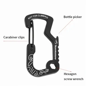 Multifunktionaler Aluminium Karabiner D Ring Haken Tragbares Outdoor Camping Werkzeug Mit Flaschenöffner Und Schlüssel Schwarz