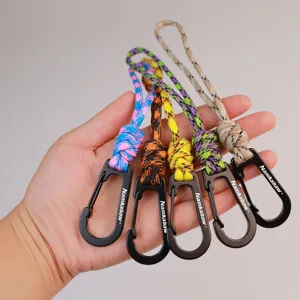 Handmade paracord keychain lanyard with black carabiner clip, multi-functional outdoor tool.