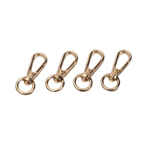Set de 4 mosquetones giratorios dorados, ganchos metálicos para llaveros y accesorios.