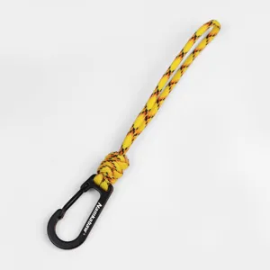 Handwoven paracord keychain lanyard with black metal carabiner for outdoor camping use