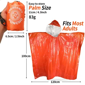Poncho de rescate térmico, equipo compacto de 120x100cm para acampada y senderismo al aire libre.