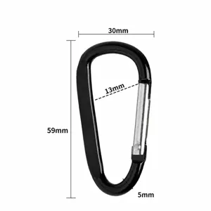 Black D-shaped aluminum alloy carabiner mini keychain with custom logo and size dimensions