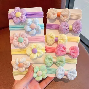 Juego de Gomas para el Pelo con Flores y Lazos para Niños Color Macarrón Elásticos de Tela para Niñas Pequeñas