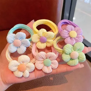 Juego de 6 coleteros de flores coloridas para niñas con anillos elásticos de tela suave