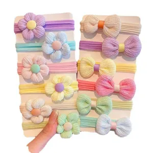 Set de gomas para el pelo con flores y lazos en tonos pastel para niñas, diademas elásticas