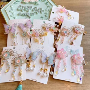 Set di fermagli per capelli Hanfu in stile cinese fatti a mano con nappe a farfalla