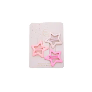 Set of three cute matte pink star-shaped BB hair clips for girls' hair accessories