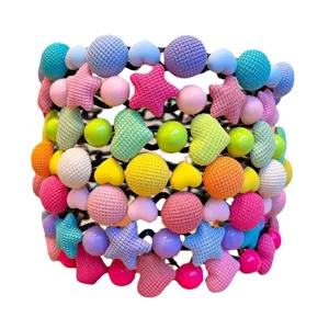 Kids Anti-slip Zigzag Headband With Small Clips Heart Star Beads Lacquered Plastic Resin Hairband For Girls Bangs Organizer