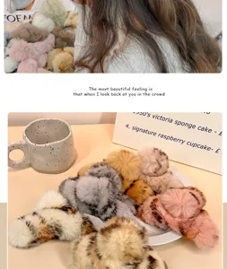 Detailed view of multiple colorful plush rabbit fur hair claw clips in a cozy lifestyle setting