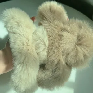 Premium large fluffy real rabbit fur shark hair claw clip for elegant women bun hairstyles