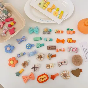 Assorted colorful fabric-wrapped cute hair clip set for infants and baby girls