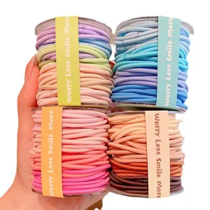 Colorful high-elastic hair ties for girls featuring four vibrant assorted color sets