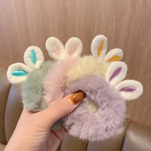 Cute Plush Rabbit Ear Hair Tie Sweet Korean Style Elastic Hair Band Soft Ponytail Holder For Kids Girls Women Daily Hair Accessory