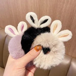 Set of cute plush bunny ear hair scrunchies for girls and women