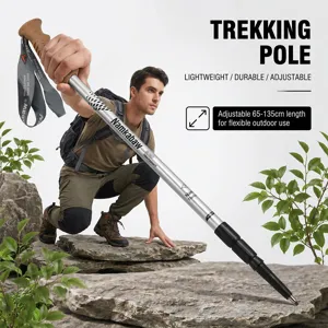 Bastone da trekking in alluminio regolabile con manico in legno, stampella da escursionismo leggera.