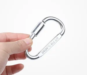 Silver aluminum D-ring locking carabiner clip hook for outdoor backpack hiking keychain tool