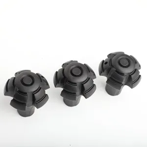 Trekking pole rubber tips detail shot, torpedo shape anti-slip hiking stick accessory durable