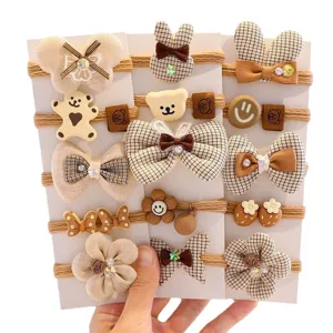 Set d'élastiques à cheveux mignons pour enfants avec nœuds et fleurs en tons terre