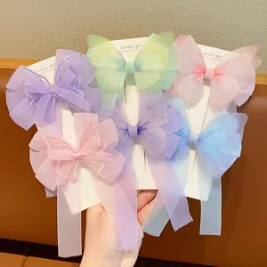 Pinza de Pelo para Niña Mariposa Lazo de Gasa de Seda Accesorio para el Pelo Estilo Hada Pinza de Moño para Niña Tocado de Mariposa Bordada