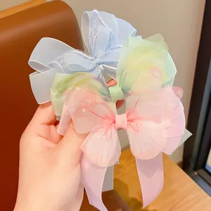 Elegantes pinzas para el cabello con lazo de mariposa para niñas de organza