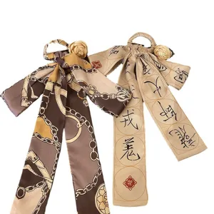 Elegant Hanfu hair ribbon with calligraphy and floral accents for traditional styling.