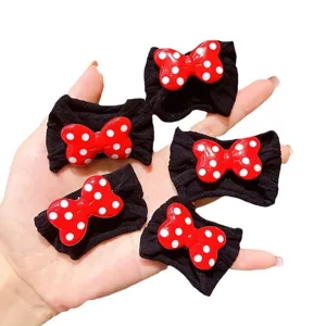 Set de 5 lindos coleteros con lazo rojo de lunares para niñas y niños pequeños