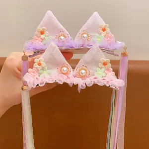 Kids Ancient Style Rabbit Ear Tassel Hair Clips Girls Ethereal Long Ribbon Hairpin Princess Hanfu Headwear Hair Accessories