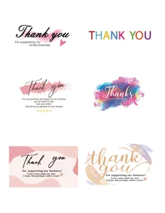 Six minimalist English Thank You card designs for gift and flower decoration