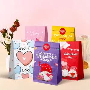12 Piezas Bolsas de Regalo de Papel Kraft de San Valentín Patrón de Corazón Gnomo Sin Asa Bolsas de Caramelos para Envoltura de Regalos