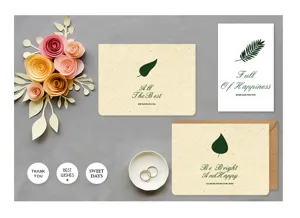 Tarjetas de felicitación de estilo INS con diseños de hojas y etiquetas redondas