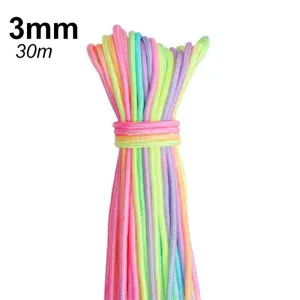 Close-up detail of multi-color 3mm paracord bundle, perfect for DIY bracelets and crafting.