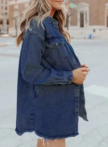 Stijlvolle dames denim jas met lange mouwen, rafelige zoom en borstzakken voor dagelijks.