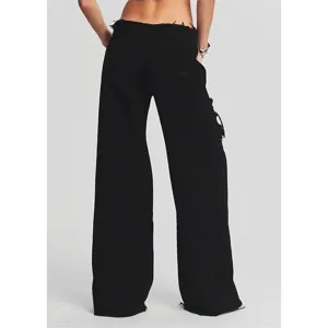 Damen schwarze weite distressed Jeans Hosen lässig loose fit Streetwear Mode Hosen