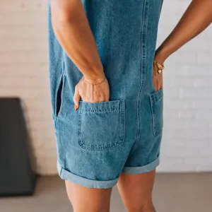 Tuta corta di jeans blu da donna senza maniche stile estivo abbigliamento casual chic