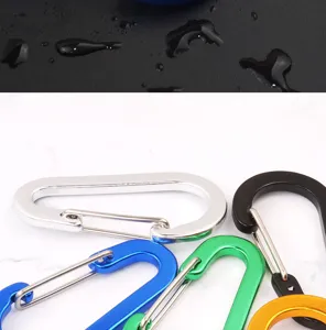 Detailed view of colorful flat aluminum alloy carabiners, perfect for outdoor keychains.