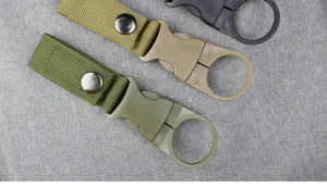 Tactical webbing water bottle holder clip for outdoor hiking camping and travel gear detail