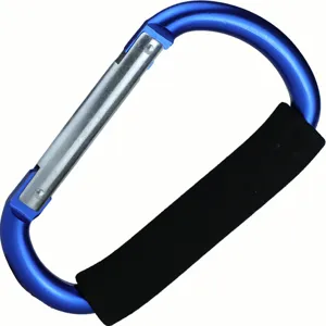 Extra large aluminum D-carabiner heavy duty hook with foam grip for bags and outdoor sports.