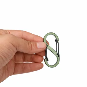 S-shaped aluminum alloy outdoor carabiner keychain clip for backpack gear attachment.