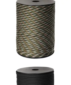 Detailopname van de duurzame 12-kernige outdoor survival paracord spoel met textuur.