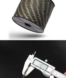 100m 12-strand outdoor survival paracord met spoel, nauwkeurige diametermeting.