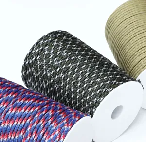 Detailed close-up view of multi-color outdoor 7-strand survival paracord rolls texture