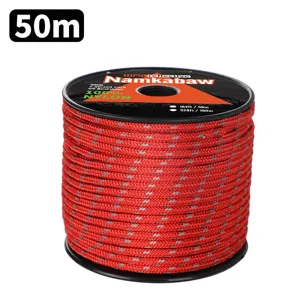 Red reflective paracord 4mm 7-strand 100% nylon camping tent rope 50m spool for outdoor survival.