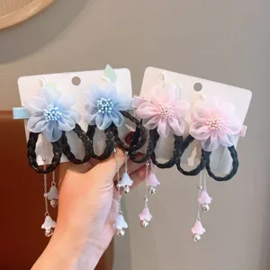 Girls Ancient Style Hanfu Hair Clips With Synthetic Wig Braid Floral Tassel Hairpin Chinese Style Hair Accessories For Children
